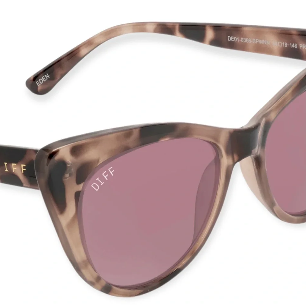 DIFF Eden Sunglasses Blush Tortoise Frame Wine Lenses Cateye NWT